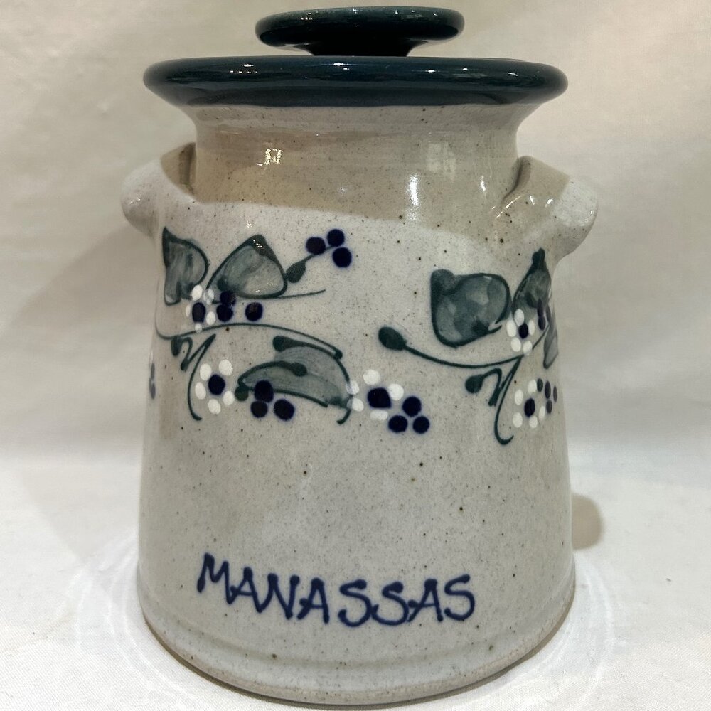 Great Bay Pottery Lidded Jar Canister "Manassas" Salt Glaze Floral 4"D x 6" H